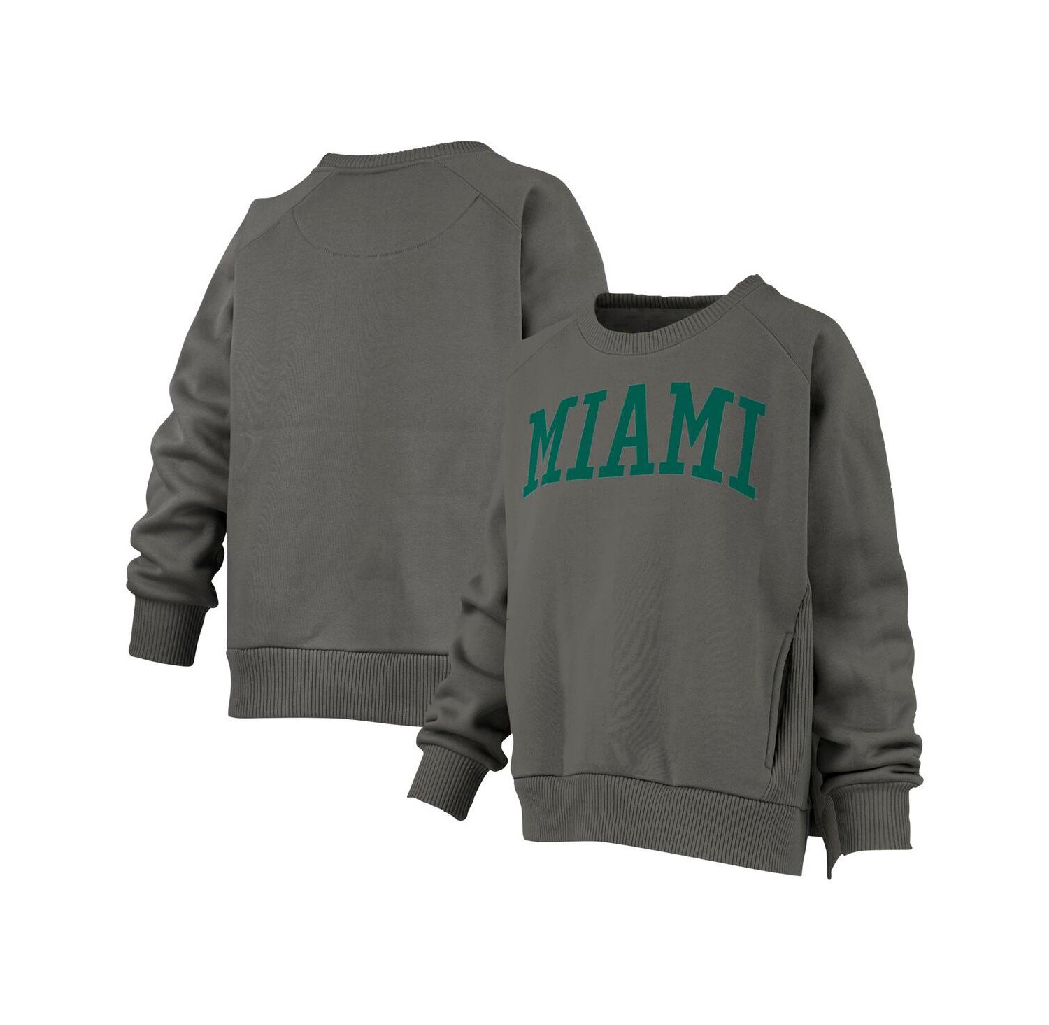 Women's Charcoal Miami Hurricanes Pocketed Raglan Pullover Sweatshirt