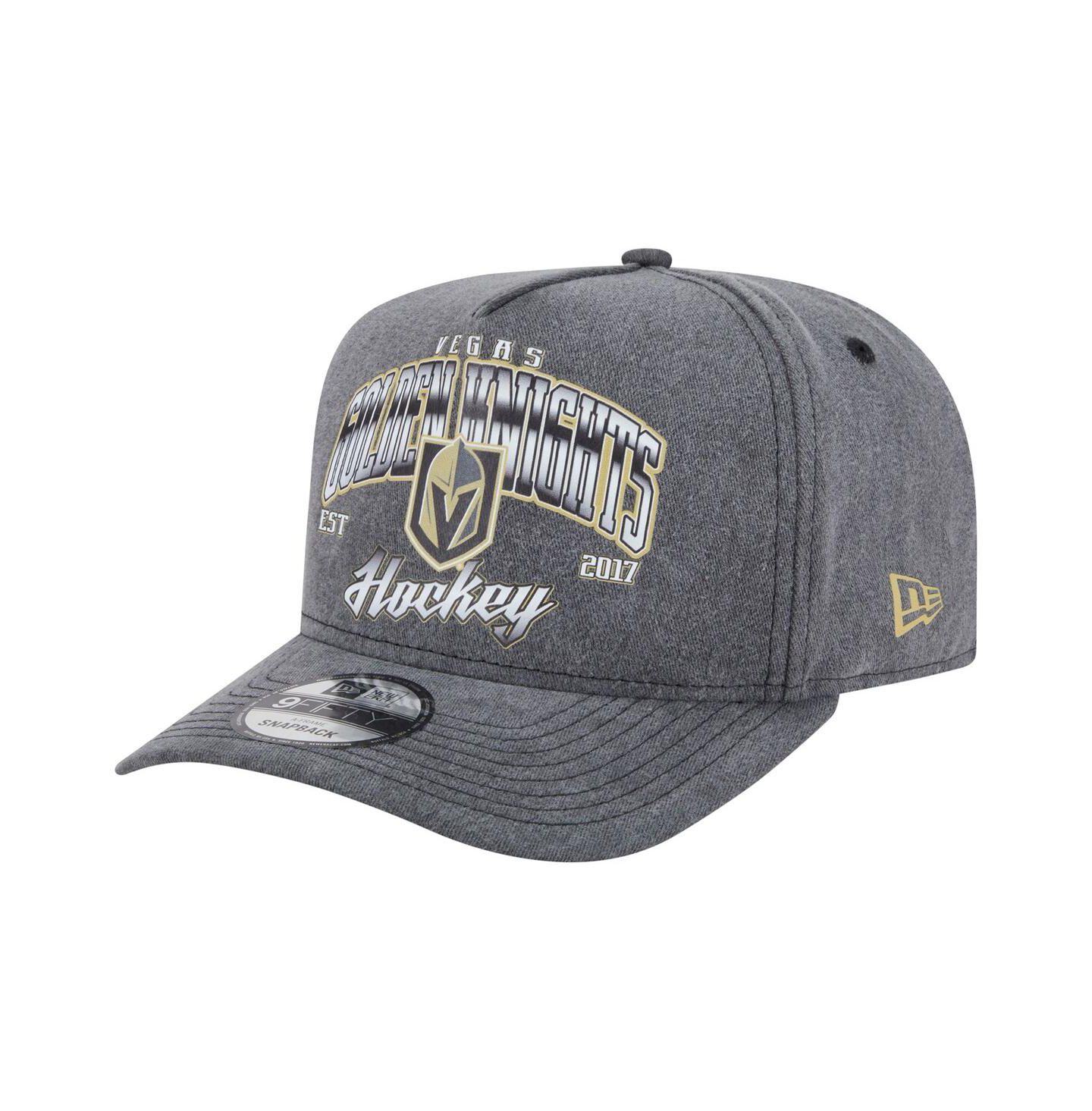 Мужская кепка New Era Charcoal Vegas Golden Knights Throwback Washed A-Frame Pre-Curved 9FIFTY Snapback Hat — фото 1