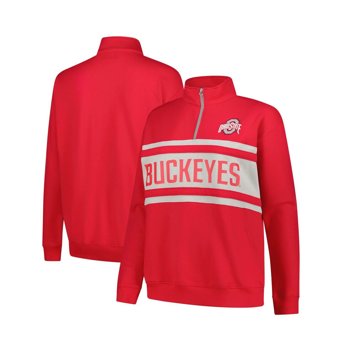 Женский свитер Fanatics Scarlet/Gray Ohio State Buckeyes Plus Size Quarter-Zip Pullover — фото 1