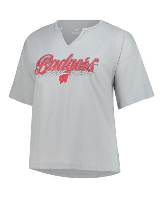 Women's Gray Wisconsin Badgers Plus Size Winning Gear Notch Neck T-Shirt