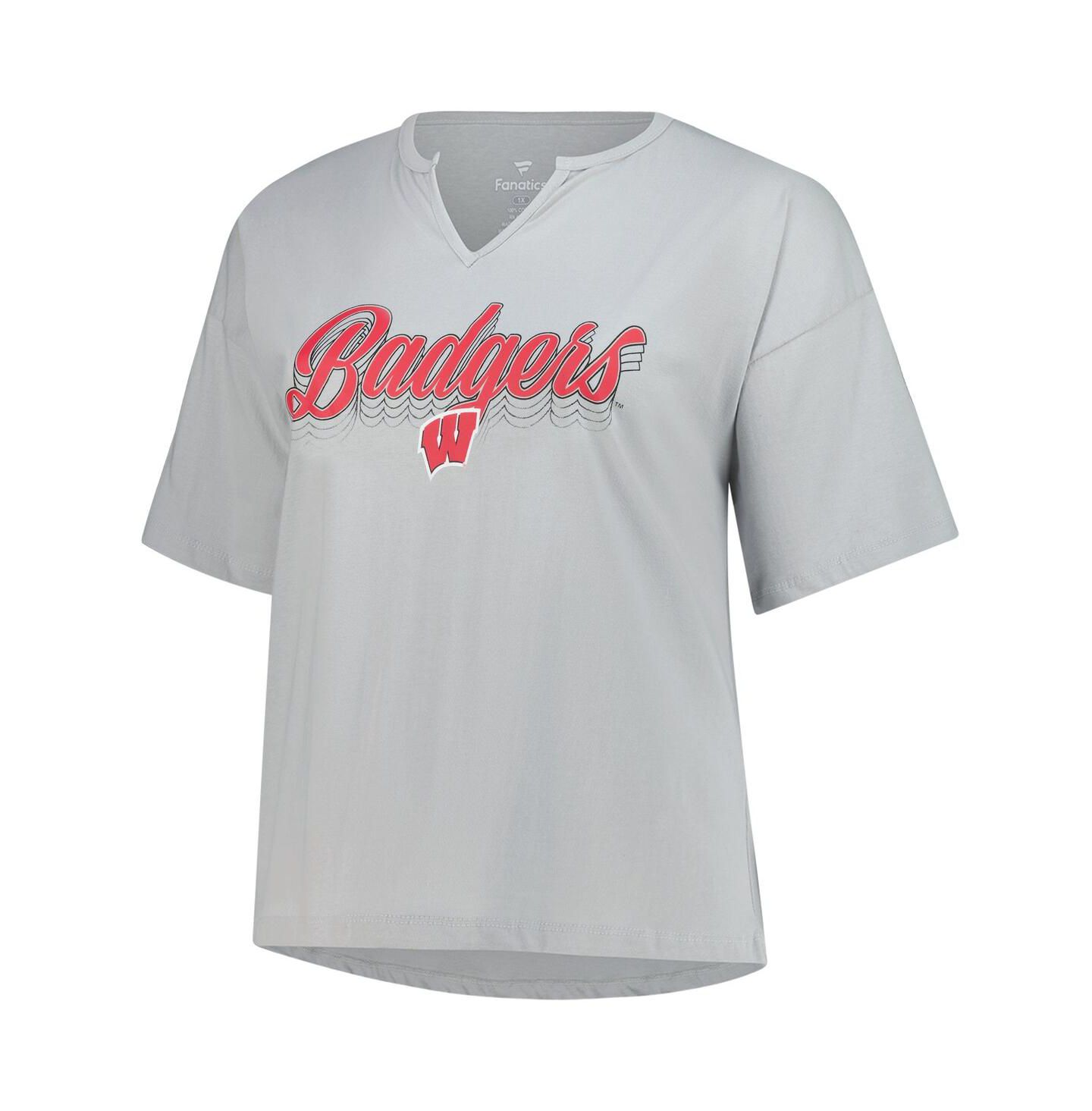 Женская футболка Fanatics Gray Wisconsin Badgers Plus Size Winning Gear Notch Neck — фото 3