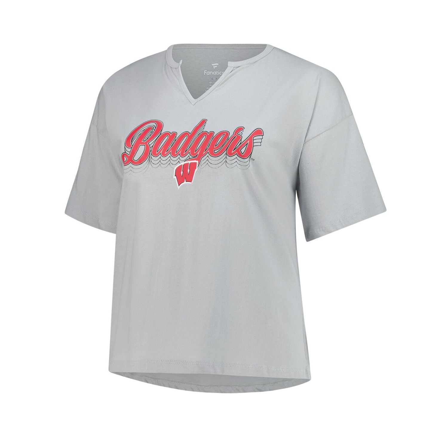Women's Gray Wisconsin Badgers Plus Size Winning Gear Notch Neck T-Shirt