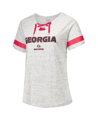 Women's Heather Gray Georgia Bulldogs Plus Size Lace-Up V-Neck T-Shirt