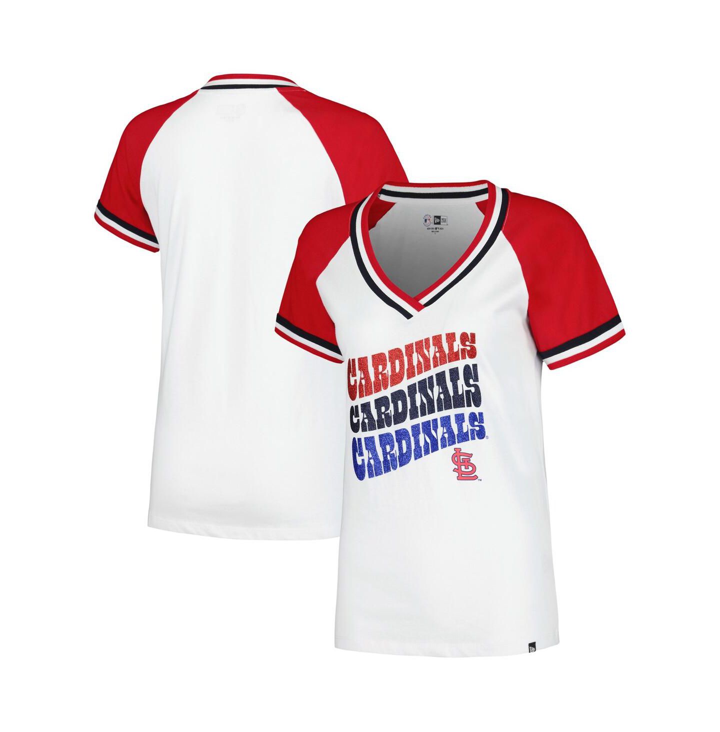 Мужская футболка New Era White St. Louis Cardinals Jersey Double Binding Raglan V-Neck — фото 1