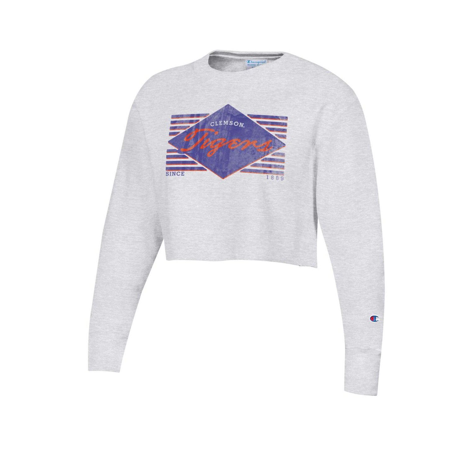 Women's Heather Gray Clemson Tigers Reverse Weave Cropped Pullover Sweatshirt