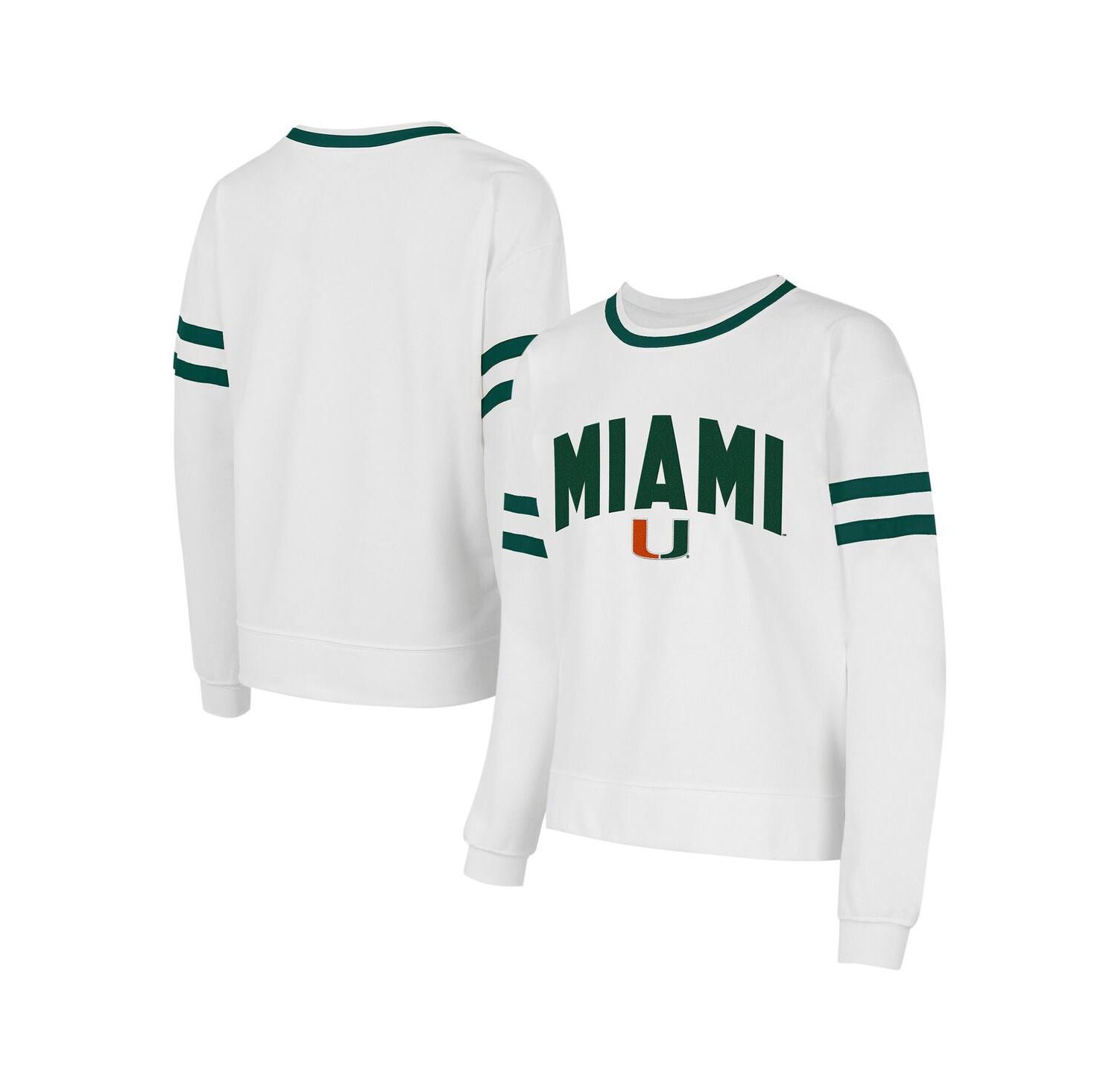 Concept Sport Women's White Miami Hurricanes Borough French Terry Arch Over Long Sleeve Top