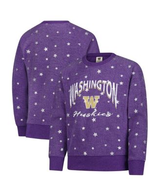 Wes & Willy - Big Girls Purple Washington Huskies Shimmer Star Reverse Sweatshirt