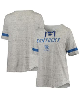 Profile - Women's Heathered Gray/Royal Kentucky Wildcats Plus Size Lace-Up V-Neck T-Shirt