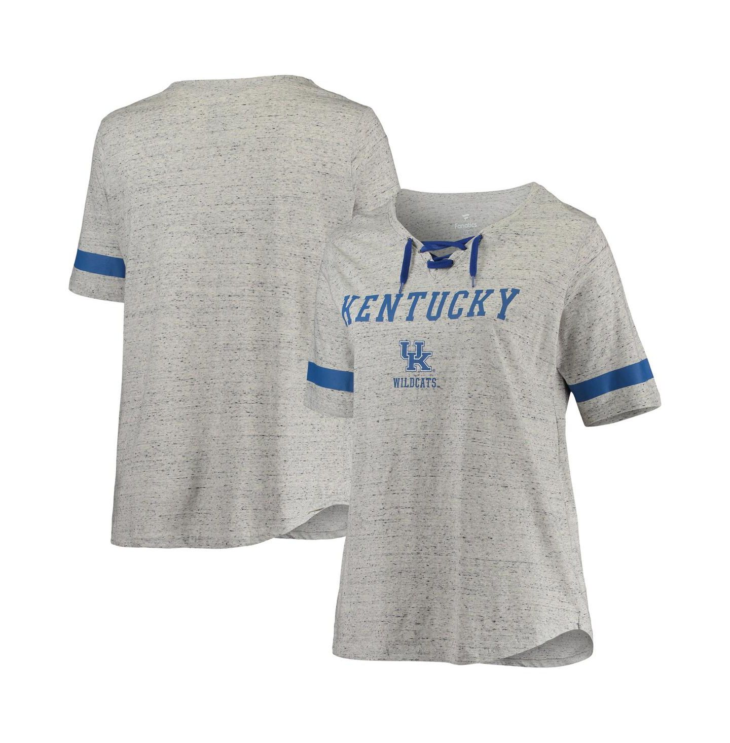 Женская футболка Profile Heathered Gray/Royal Kentucky Wildcats Plus Size Lace-Up V-Neck — фото 1