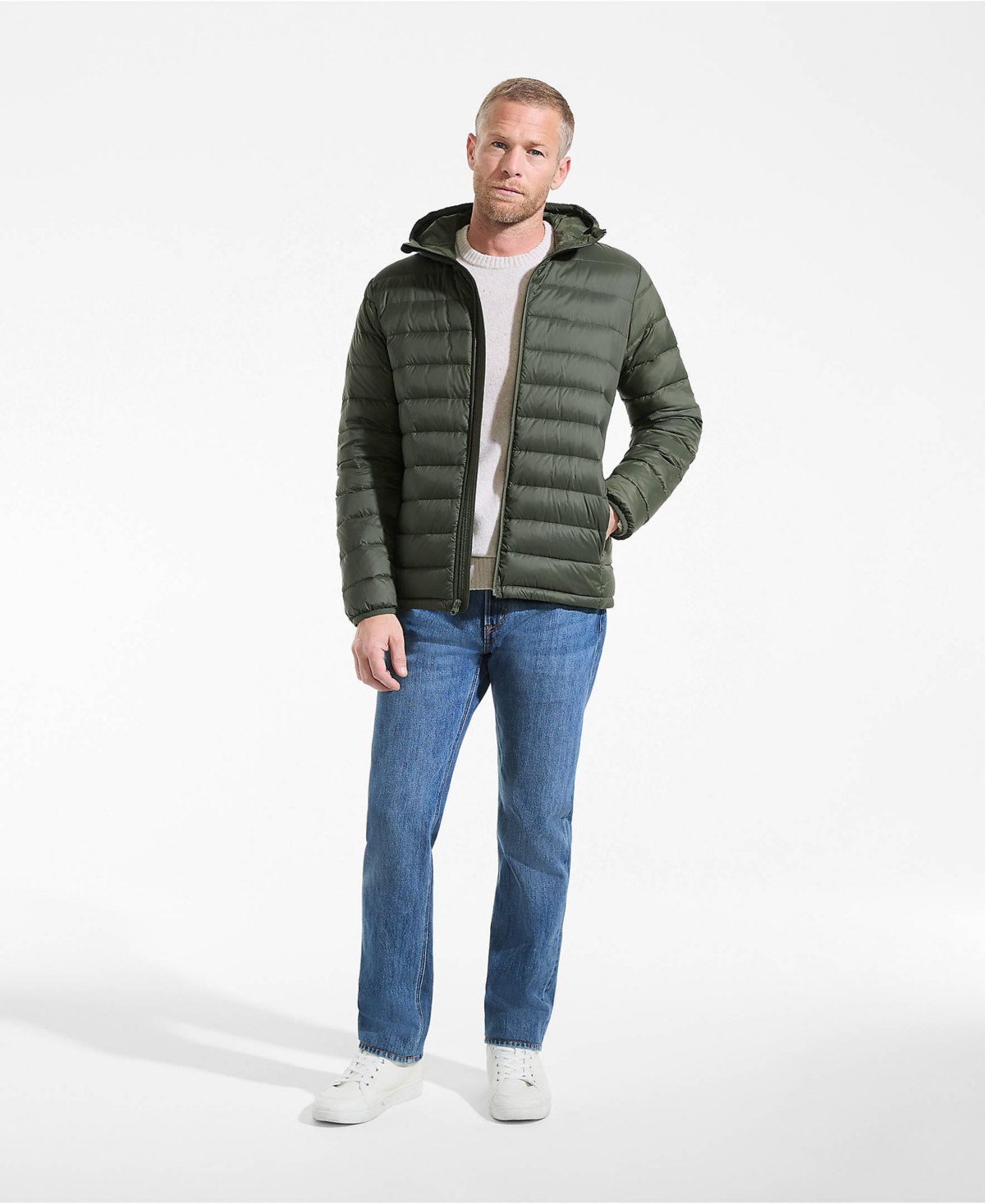 Lands' End Men's Hooded Wanderweight Packable Down Jacket
