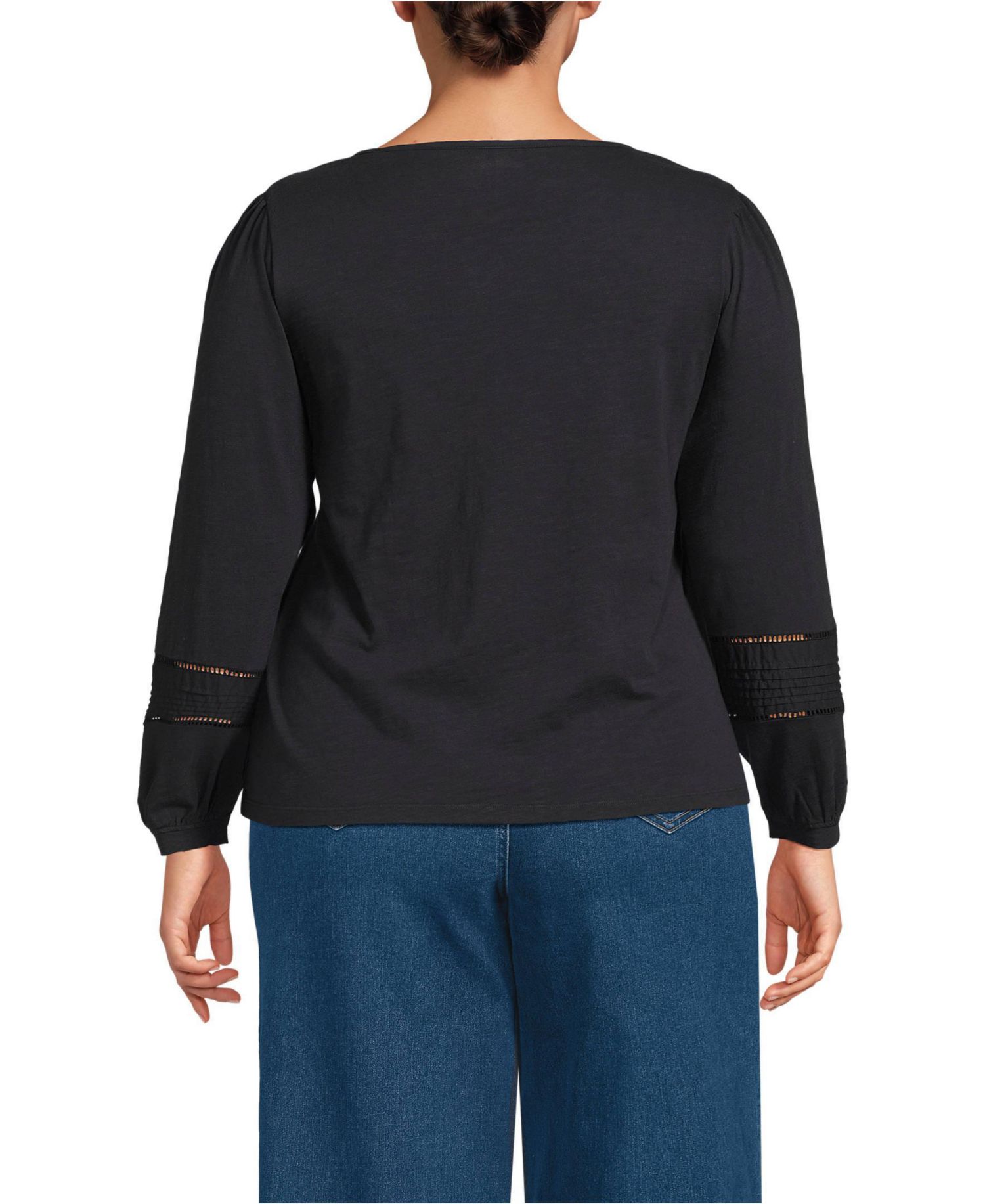 Women's Plus Size Long Sleeve Slub Pintuck Top