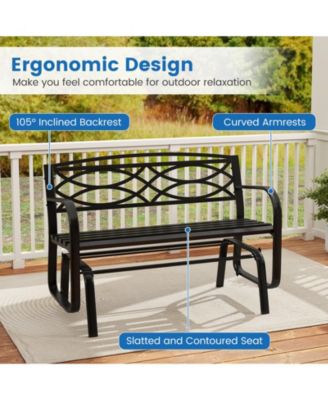 2-Person Glider Bench w/ Metal Frame Armrests Geometric Backrest Outdoor
