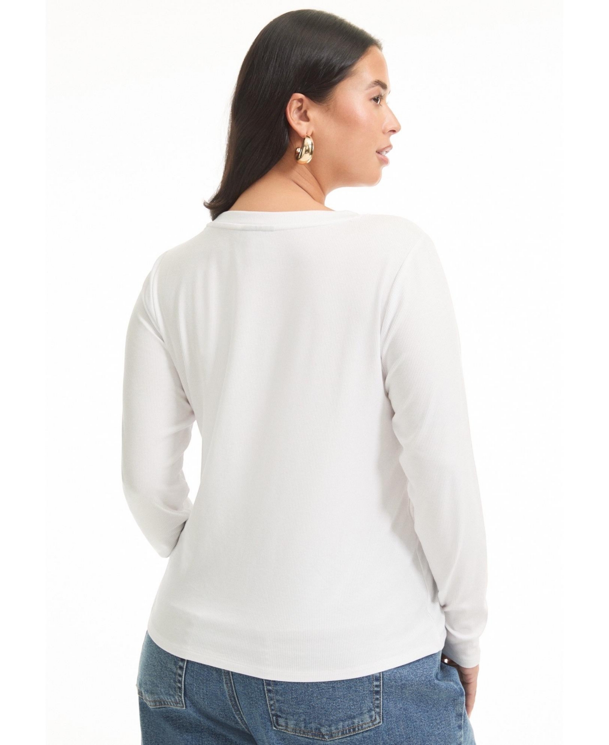 June + Vie Women's Plus Ribbed Crewneck Top