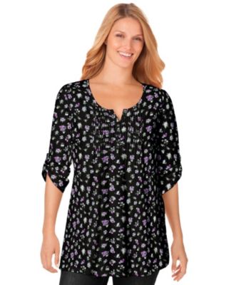 Women's Within 7-Day Three-Quarter Sleeve Pintucked Henley Tunic