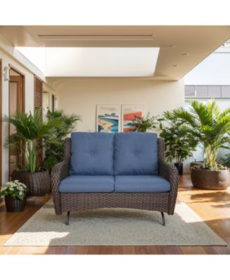 ArcLine 2-Person Wicker Rocking Bench Outdoor Glider Patio Rattan Loveseat with Olefin Cushions