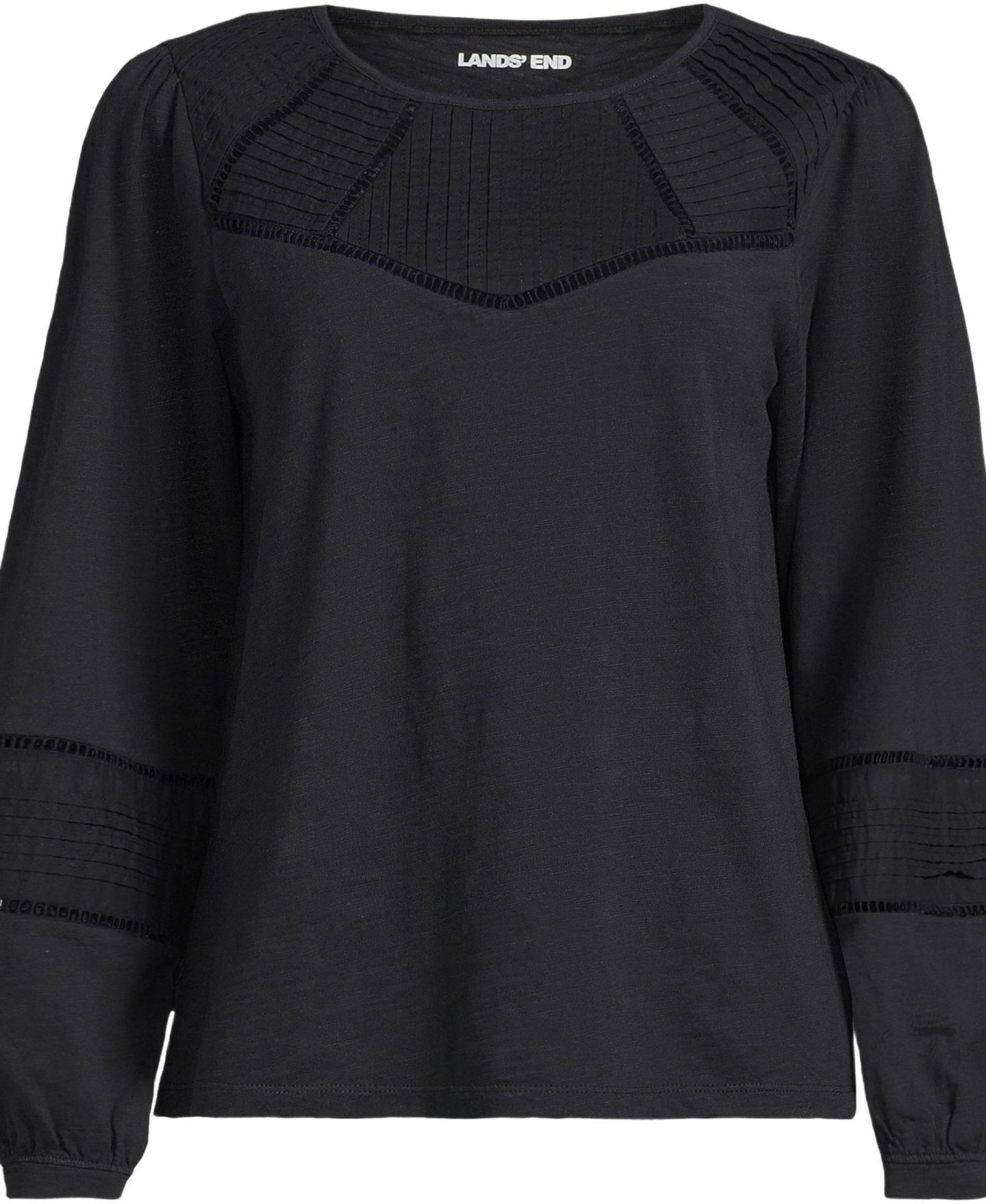 Женский топ Lands' End Long Sleeve Slub Pintuck, цвет: Чёрный — фото 3