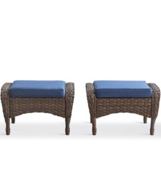 SleekArm Wicker Outdoor Ottoman with Olefin Cushions Set of 2