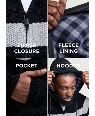 Men's Full Zip Hooded Sweater With Stripes And Flannel Lining