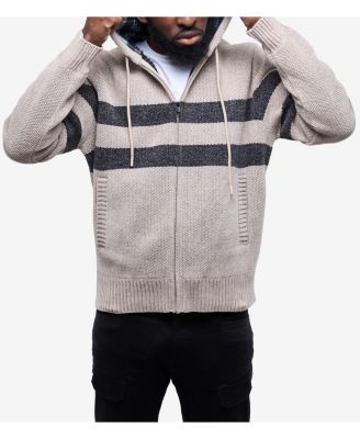 Men's Full Zip Hooded Sweater With Stripes And Flannel Lining