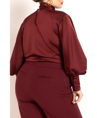 Women's Draped Neck Satin Blouse