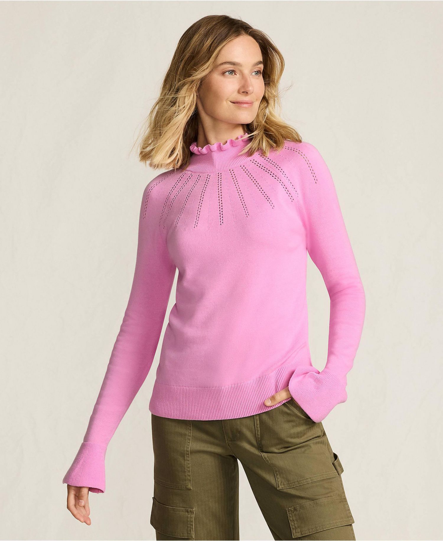 Women's Cotton Pointelle Turtleneck Sweater