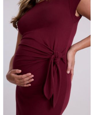 Maternity Crew Neck Short Sleeve Side Tie Midi Dress - Motherhood