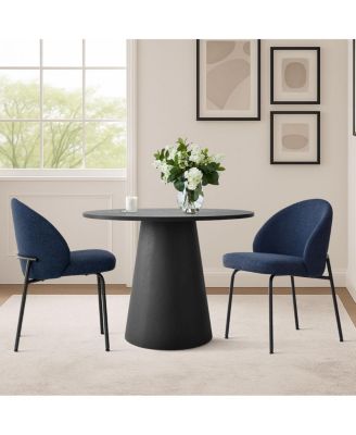 3-Piece 35 Inch Round Dining Set with Black Pedestal Table and 2 Fabric Upholstered Armless Chairs with Black Metal Legs-Maison Boucle
