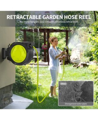 65ft Retractable Garden Hose Reel with Auto Rewind, 180° Swivel & 10-Function Nozzle