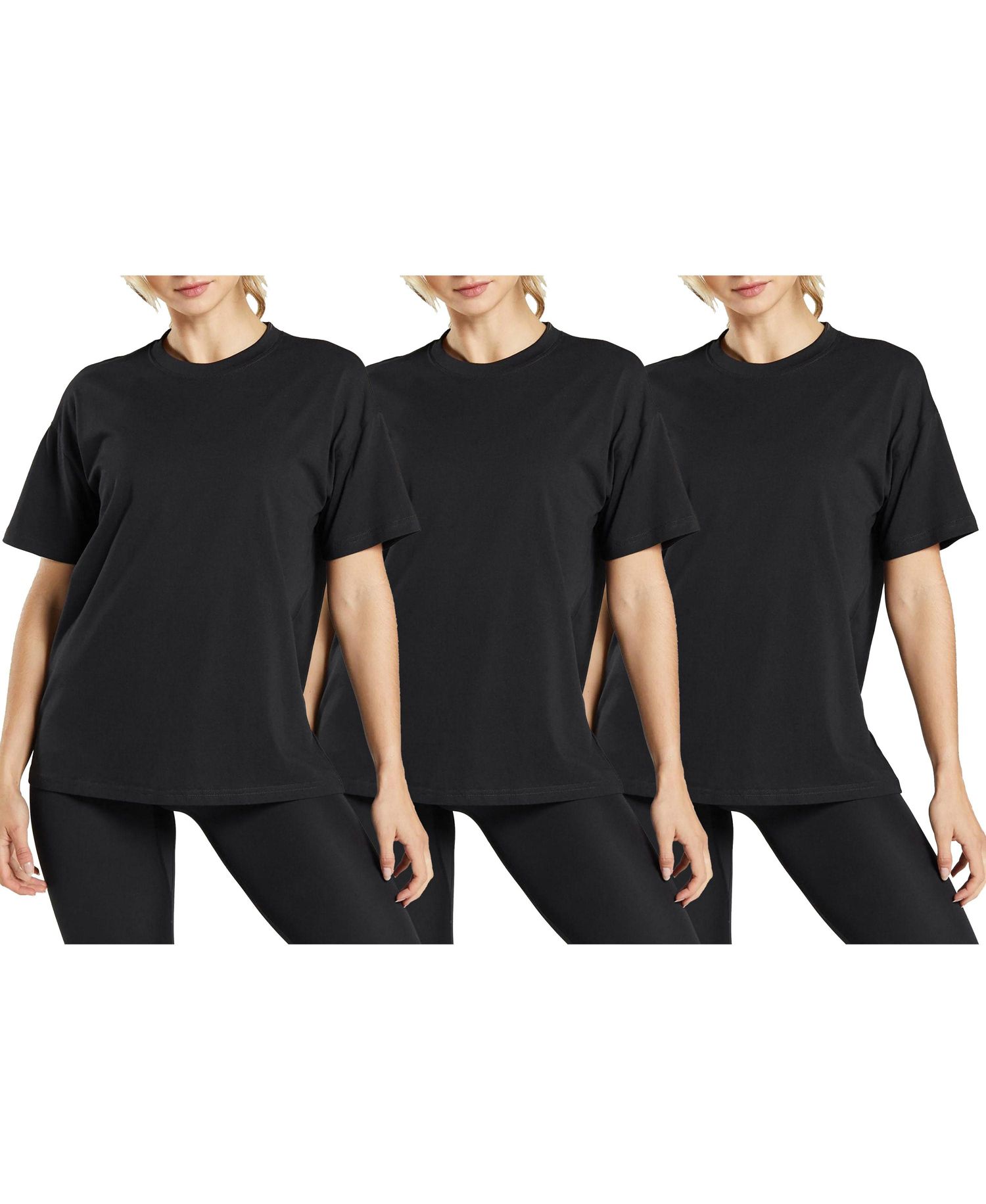 Women's Loose Fitting Short Sleeve Crew Neck Tee- 3 Pack