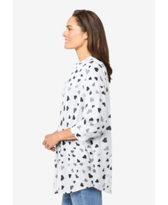 Women's Plus Size Rayon 7-Day Three-Quarter Sleeve Tab-Front Tunic Top