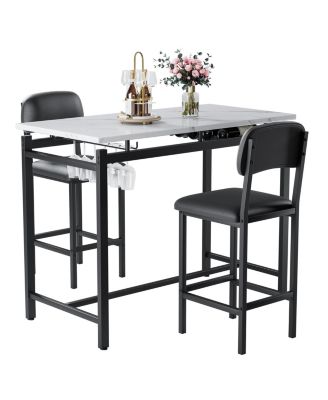 3 Piece Dining Table Set with 2 Upholstered Chairs for Kitchen or Small Apartment