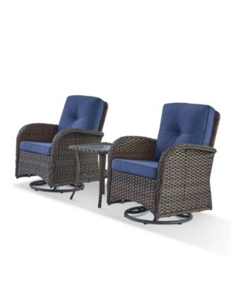 SleekArm Brown 3-Pieces Wicker Patio Conversation Set with Blue Cushions