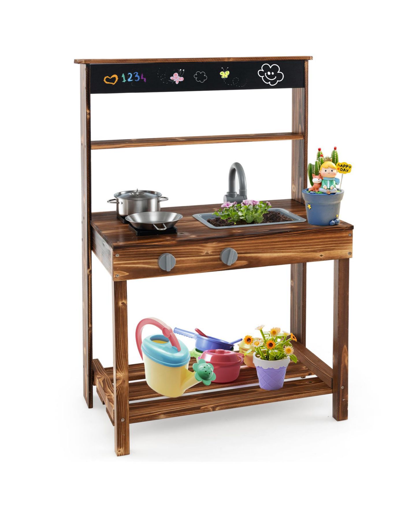Детские игрушки Costway Removable-Sink 3-Piece Mud Kitchen, Ages 3+, цвет: Натуральный — фото 1