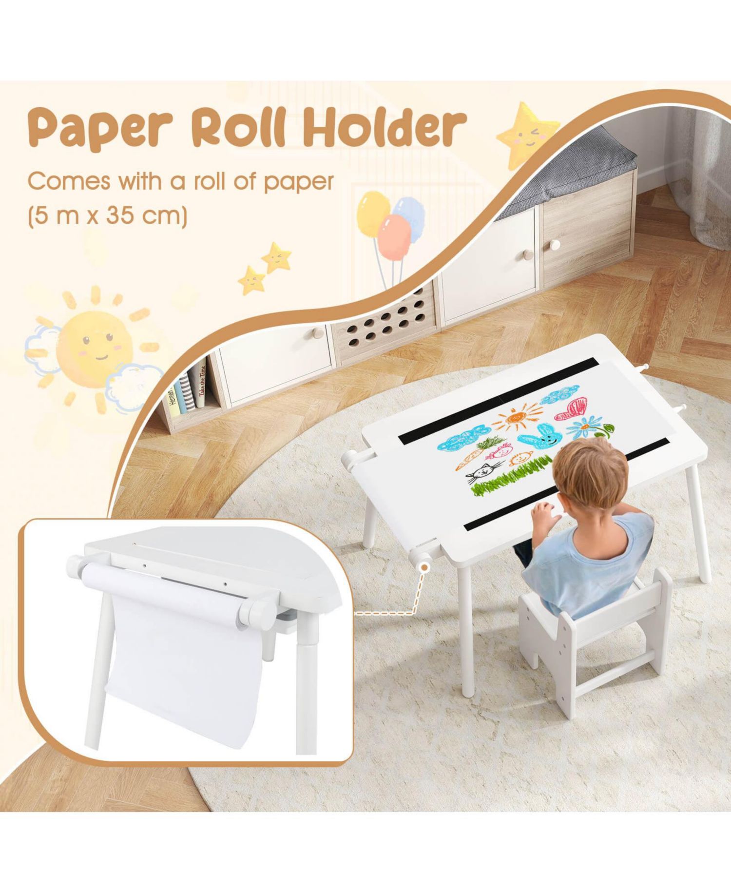 Ages 2-8 Multi-Use Activity Table and Chair with Foldable Bins, 2-Piece Set