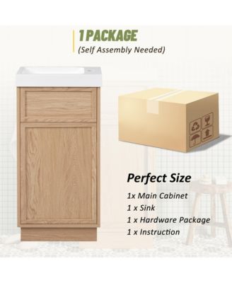 15.75" Bathroom Vanity with Reversible Resin Sink, Adjustable Shelf, Push-to-Open Door and Reversible Cabinet