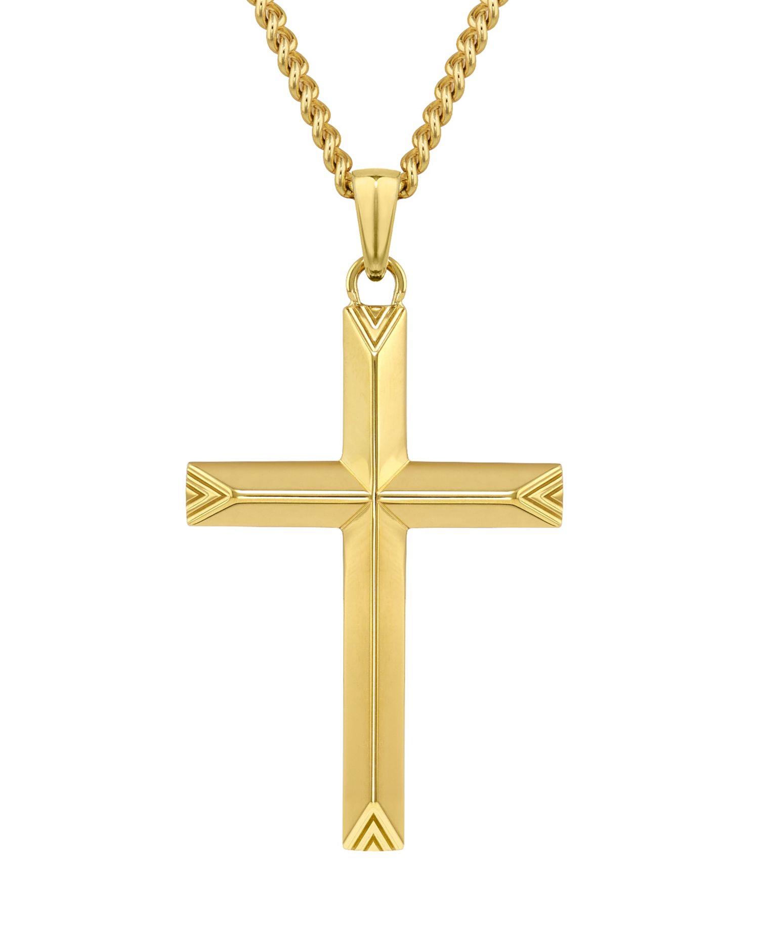 Men's Gold Cross Pendant Necklace with 21" Curb Chain