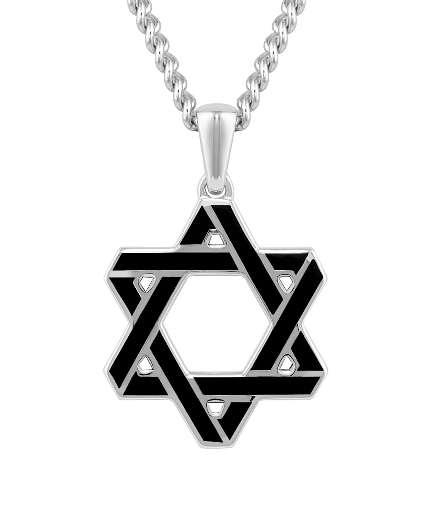 Men's Jewish Star Pendant Rhodium-Plated 925 Sterling Silver