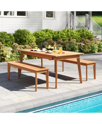 2PCS 55'' Teak Wood Bench 3-Person Backless Seating w/ 880 LBS Weight Capacity