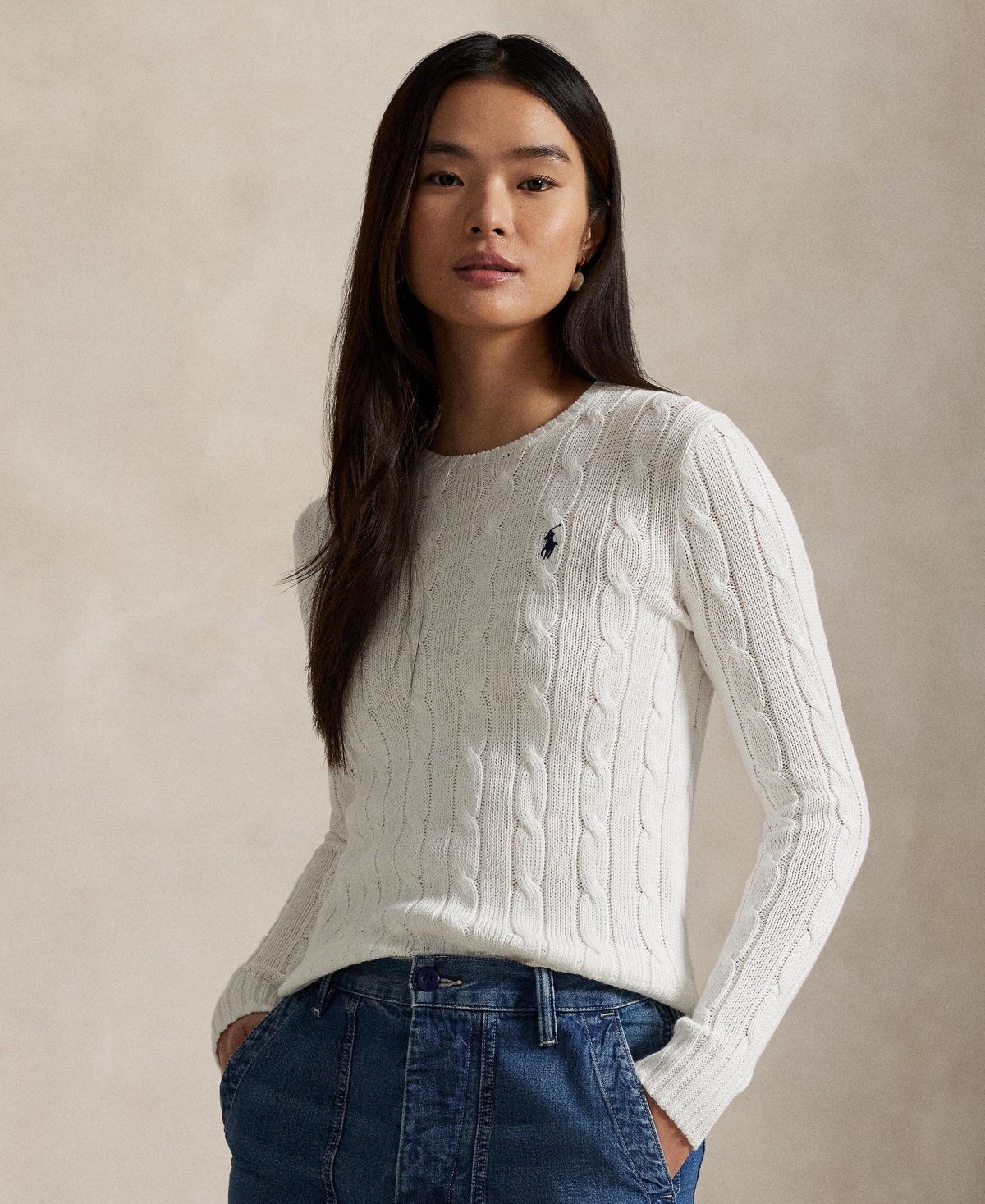 Polo Ralph Lauren Women's Cable-knit Cotton Crewneck Sweater In White