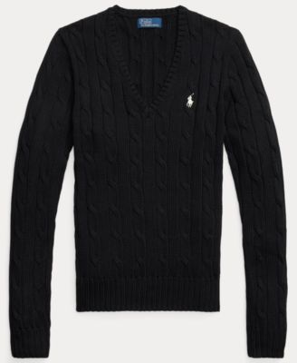 Women's Cable-Knit Cotton V-Neck Sweater