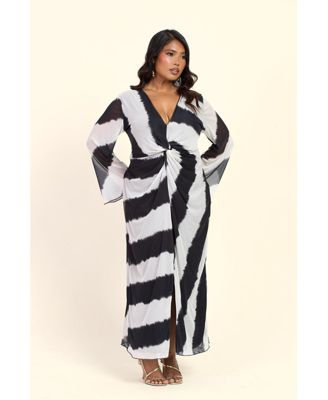 Women's Monochrome Twist Front Midi Dress