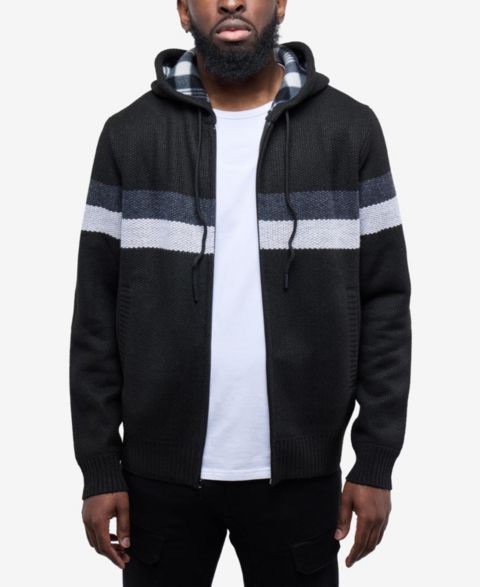 Мужской свитер CULTURA Hooded Fleece Lined Full Zip Sweater With Stripes, цвет: Чёрный / Угольный