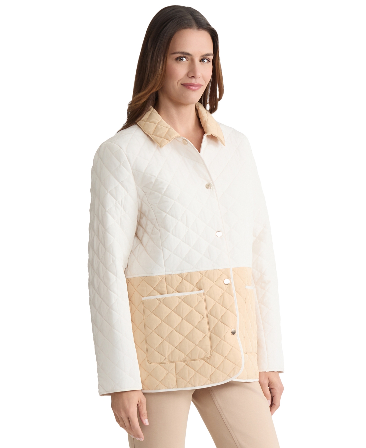 Jones New York Colorblock Quilted Barn Jacket In Neutral