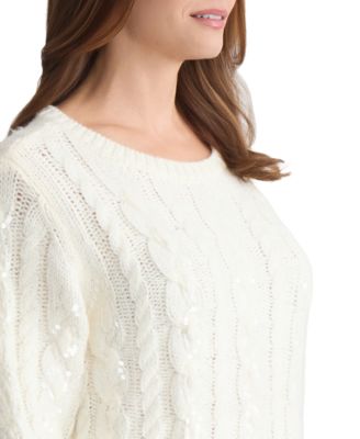 Women's Sequin Cable Knit Crewneck Sweater