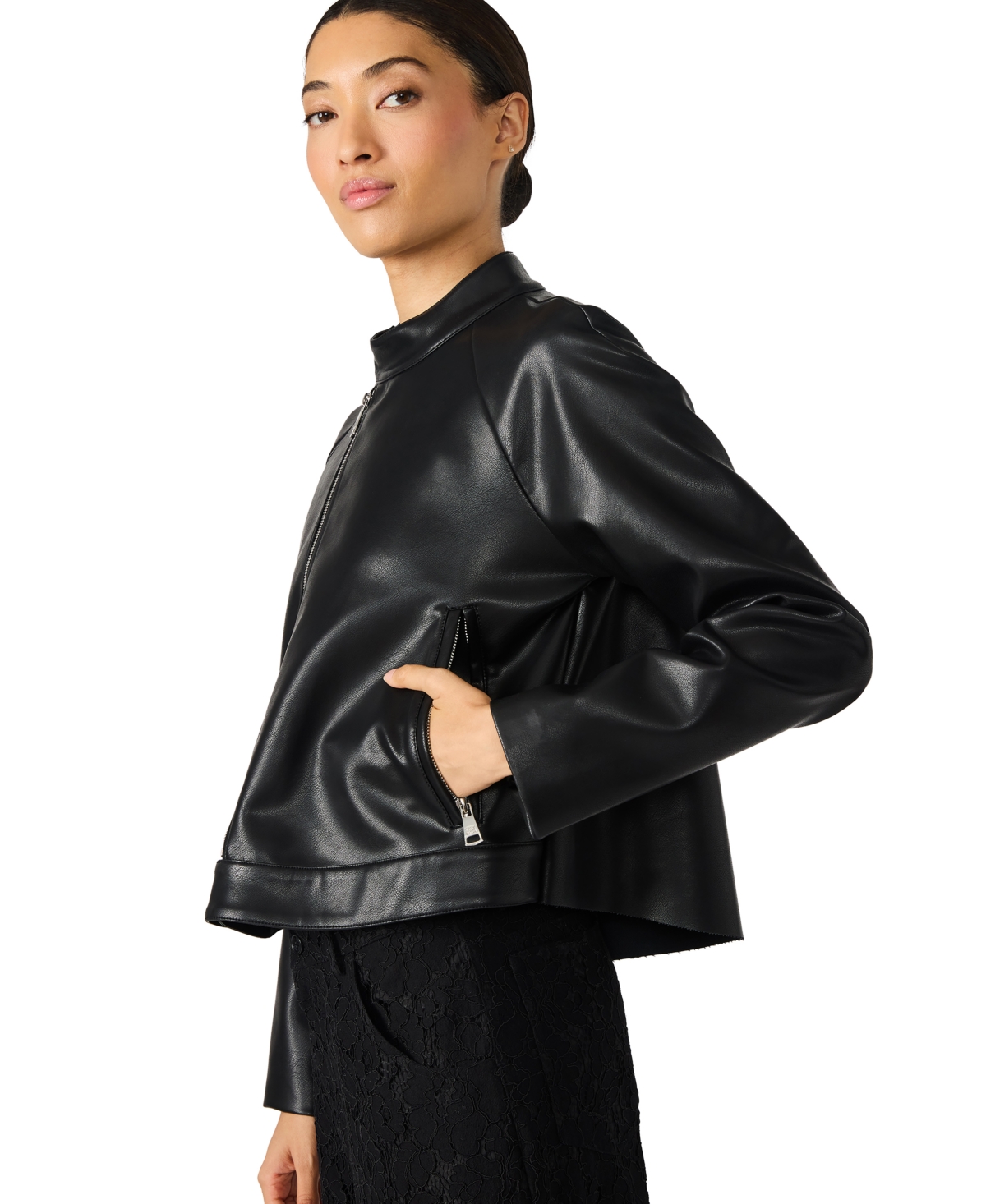 Steve Madden Women's Jett Trapeze Moto Collarless Jacket