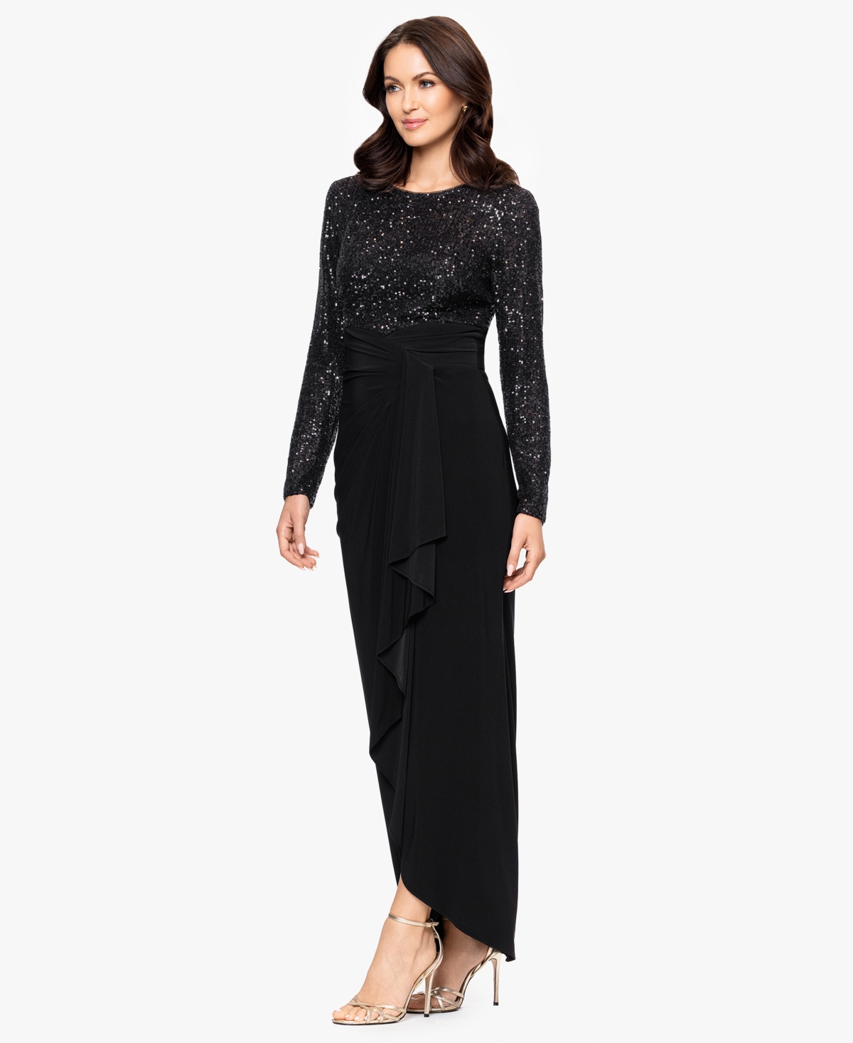 B & A By Betsy And Adam Betsy And Adam Women's Long Sleeve Sequined Dress In Black