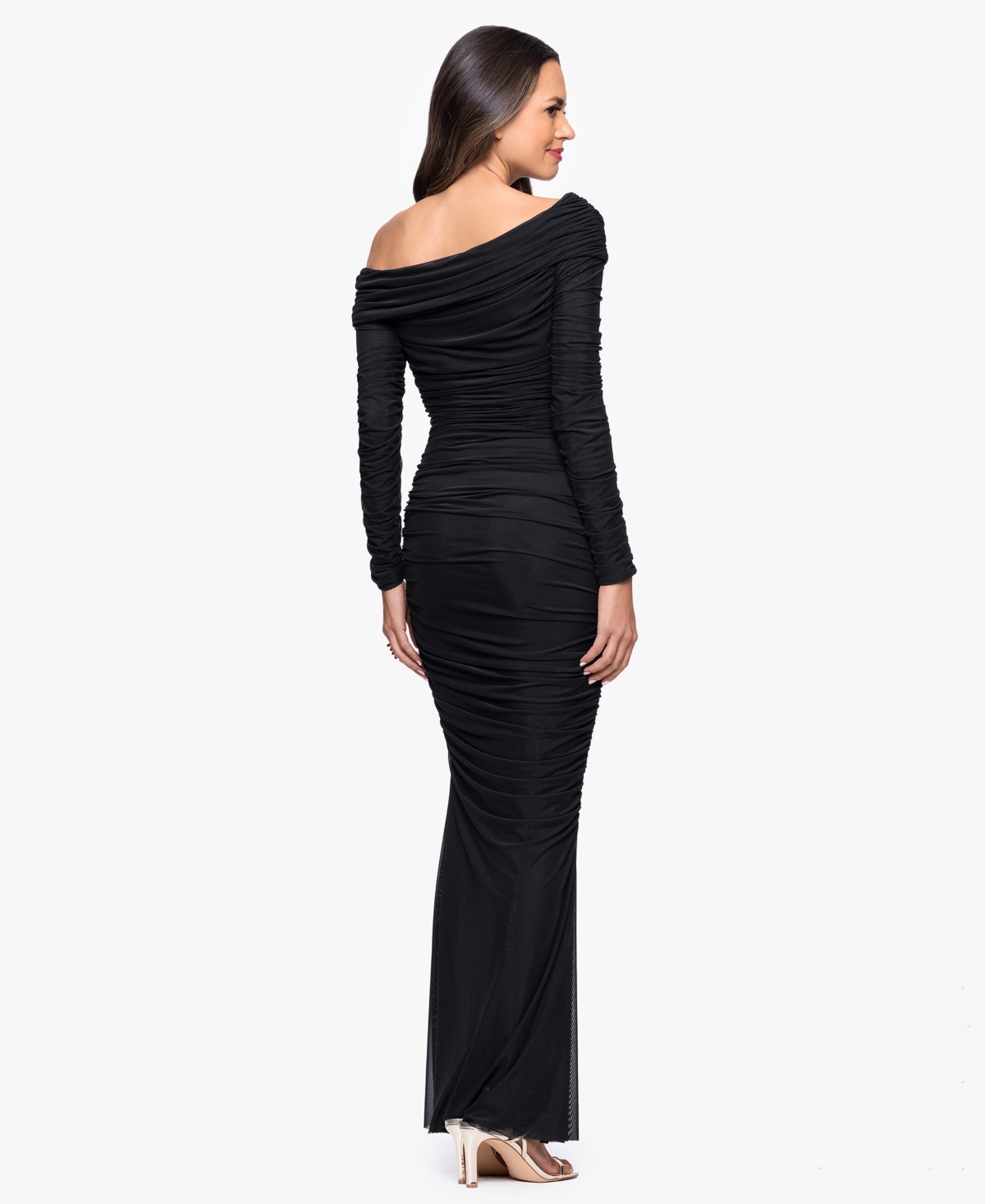 Betsy & Adam Women's Long Off-the-shoulder Gown In Black