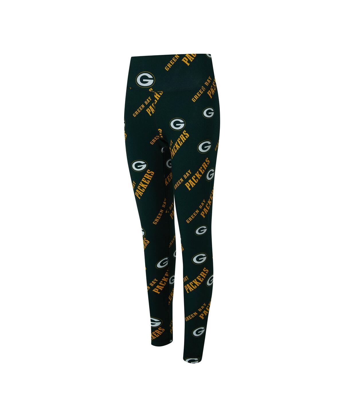 Concepts Sport Women's Green Green Bay Packers Mosaic Allover Print Leggings In Black