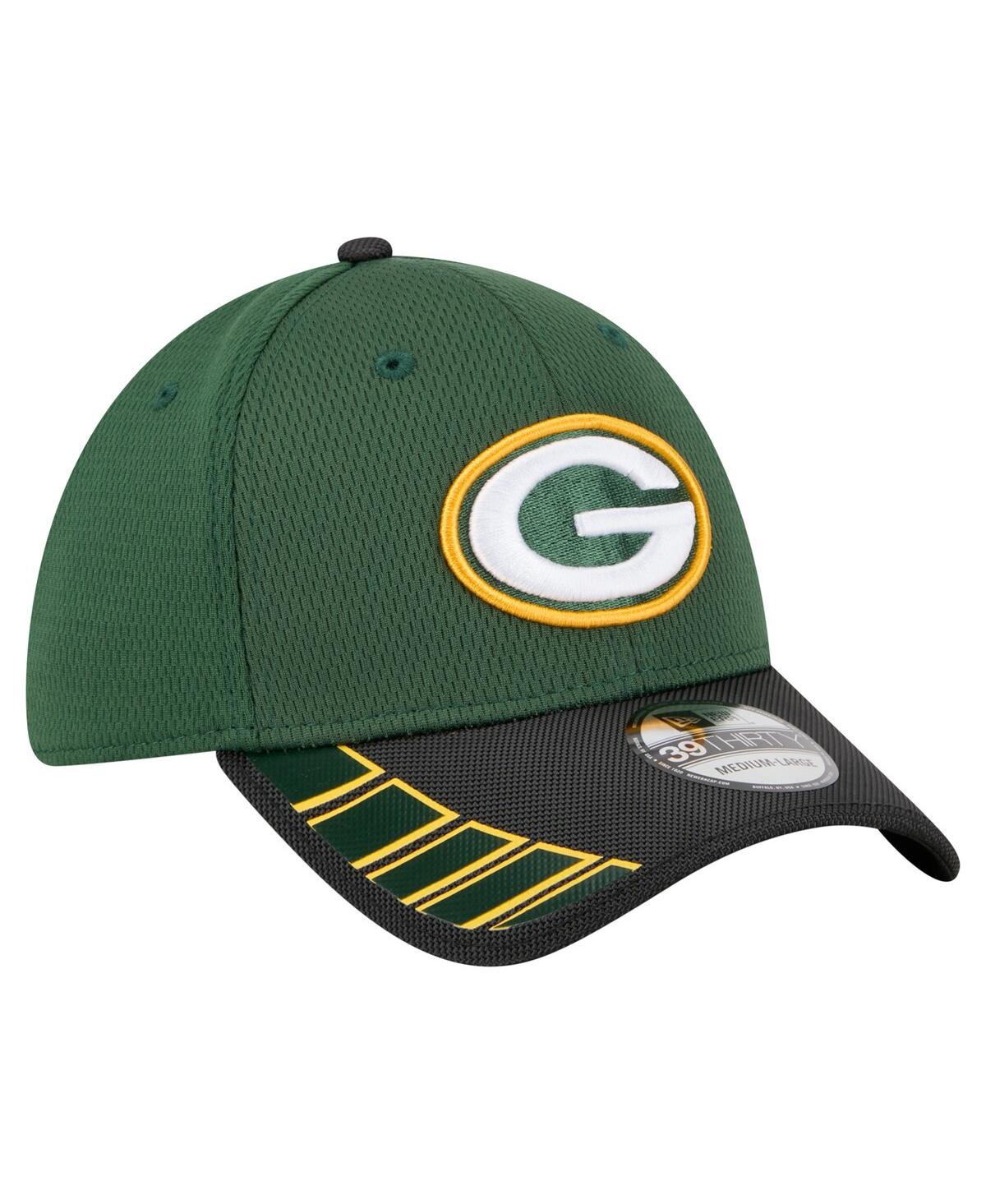 New Era Men's Green Green Bay Packers Visor Hit 39thirty Flex Hat In Green