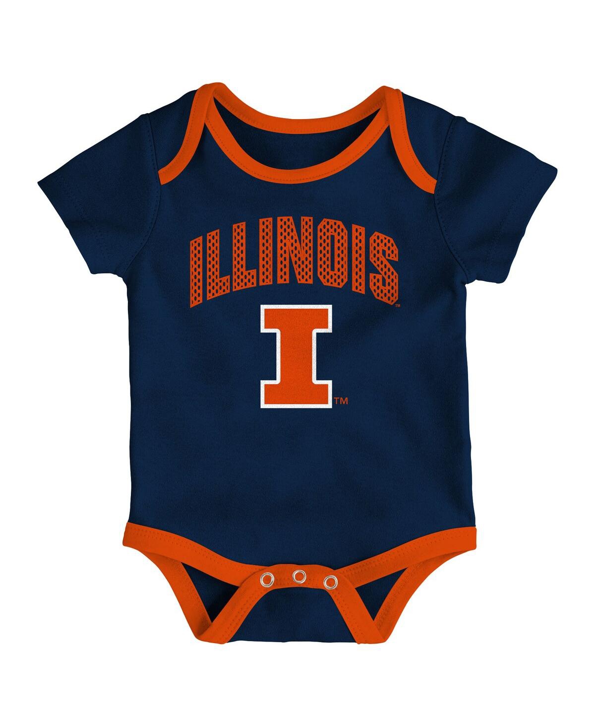 Outerstuff Baby Boys And Girls Illinois Fighting Illini Three-pack All Day Play Bodysuit Set In Multi